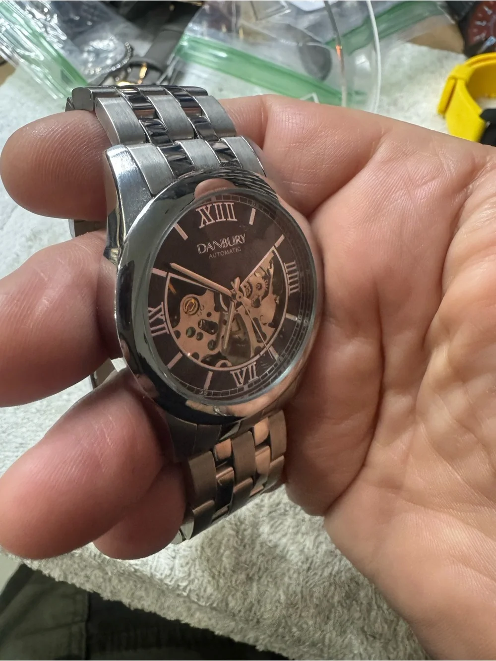 Danbury Mint Men's Automatic Skeleton Watch in Black and Silver